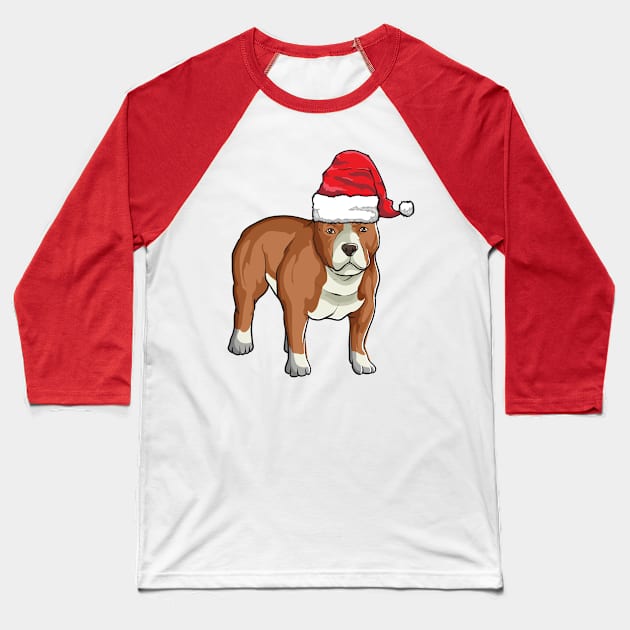 Santa Hat-Wearing Pitbull Puppy Funny Christmas Holiday Baseball T-Shirt by Contentarama